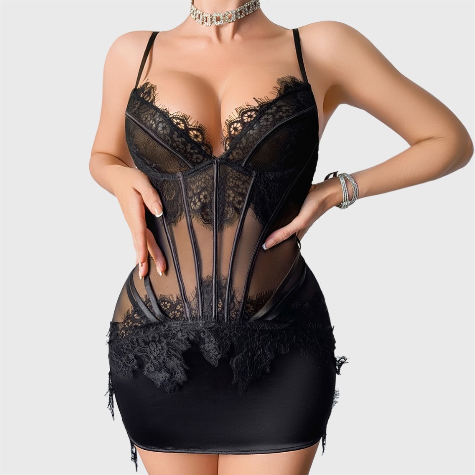 Lace Dress - Set Lingerie Ellolace Willowy, Gaun Mini