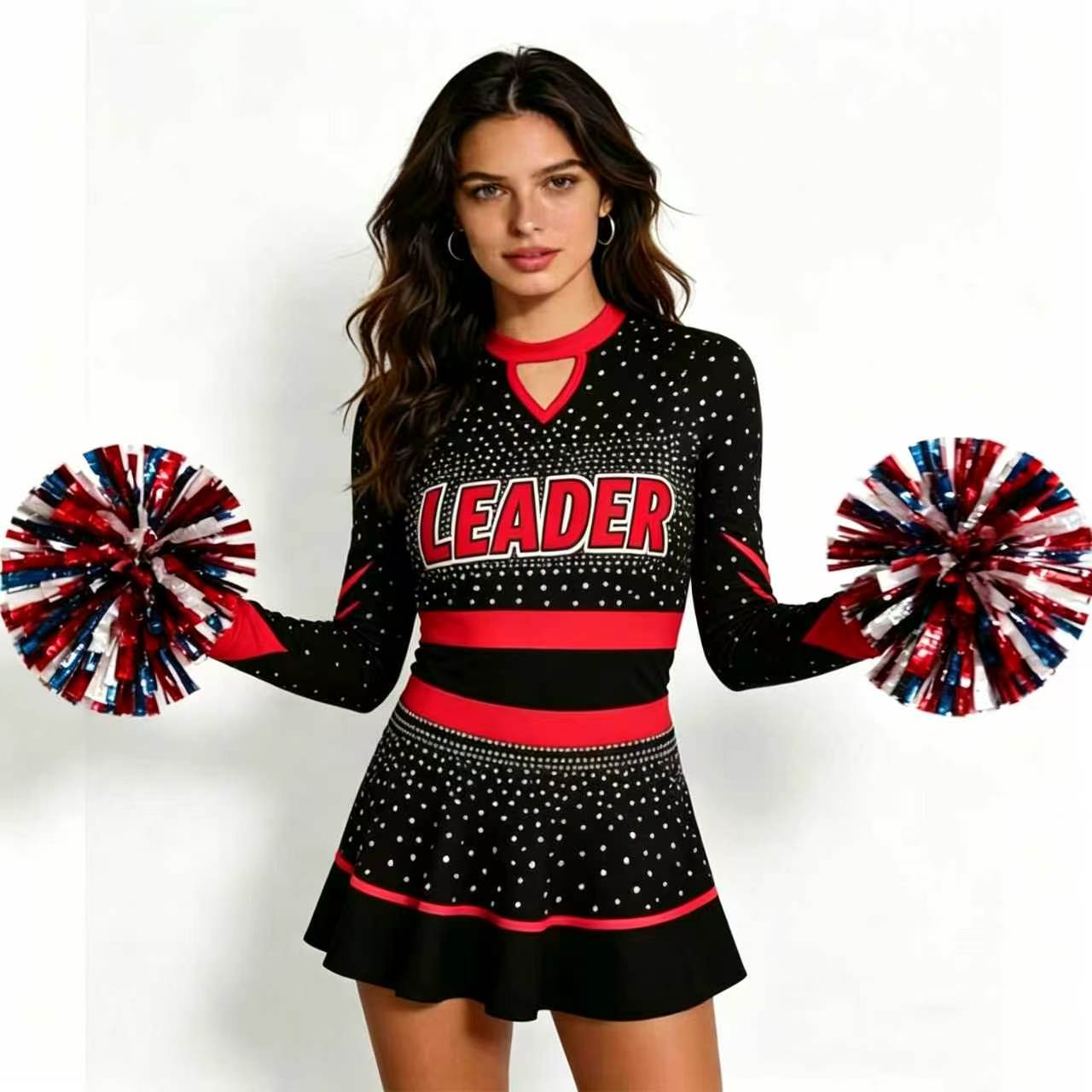 Kostum Cheerleading Berhias Rh - Women'S Red Formal Wear ulasan dan harga