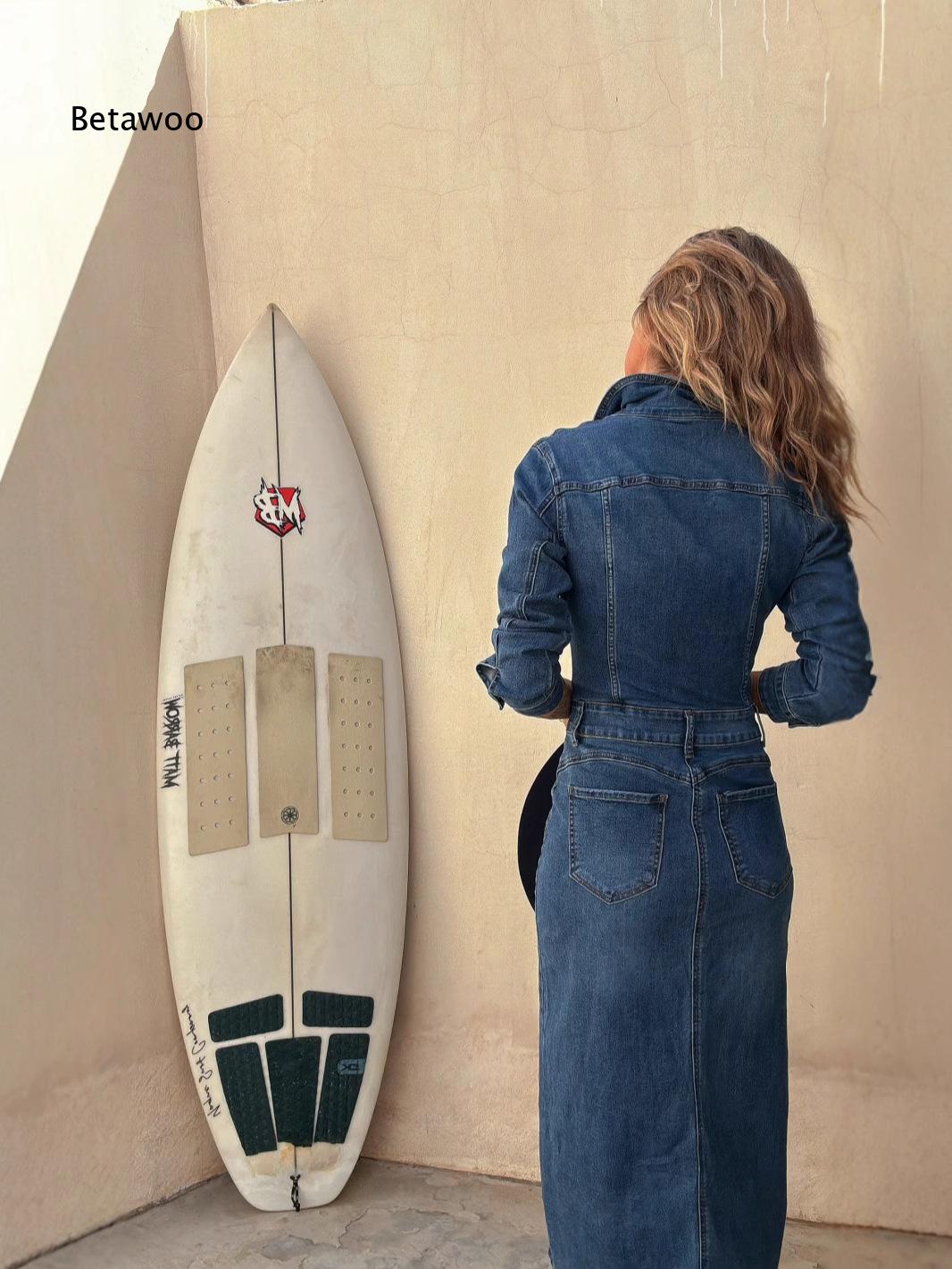 Gaun Midi Denim Hitam untuk Wa - Midi Dress ulasan dan harga