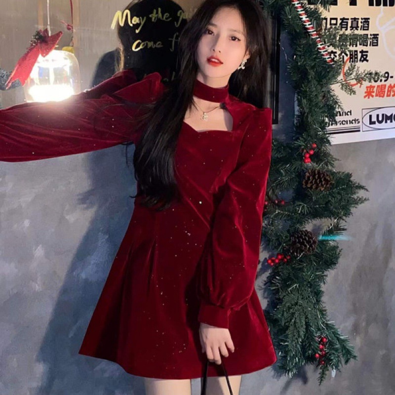 Gaun beludru berkilau halus un - Women'S Red Formal Wear ulasan dan harga